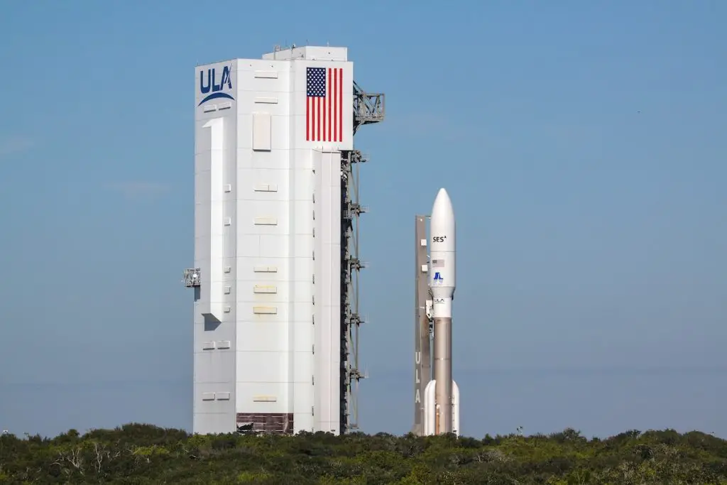 Atlas 5 rocket rolls launch pad at Cape Canaveral with two SES comsats