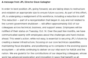 JPL Lays Off Another 550 Workers