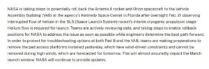 Artemis II Likely Delayed Due to Upper Stage Problem