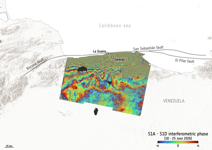 Sentinel-1 shows ground displacement after Venezuela earthquakes