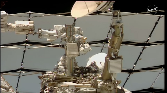 Astronauts remove failed antenna; run out of time to install a spare