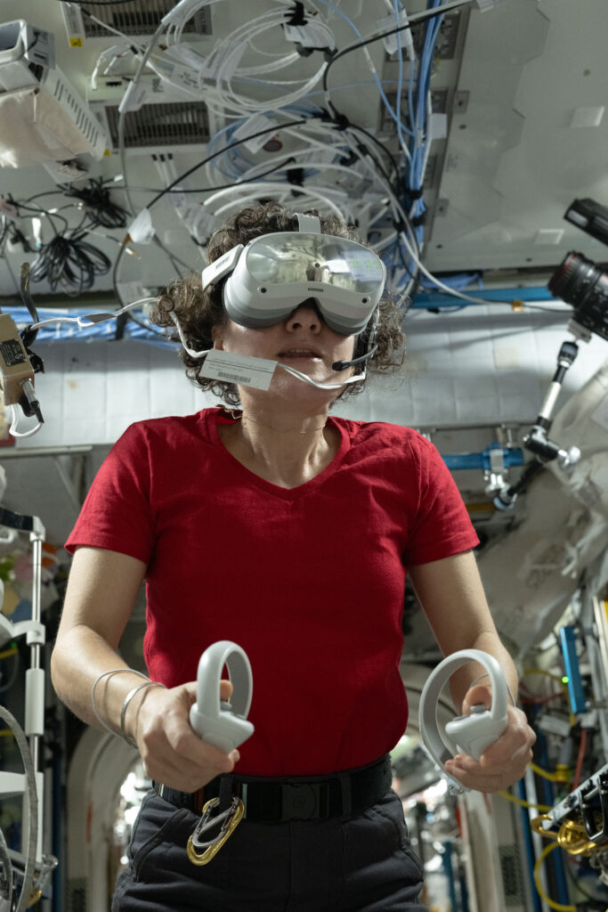 NASA Astronaut Jessica Meir Uses VR Goggles