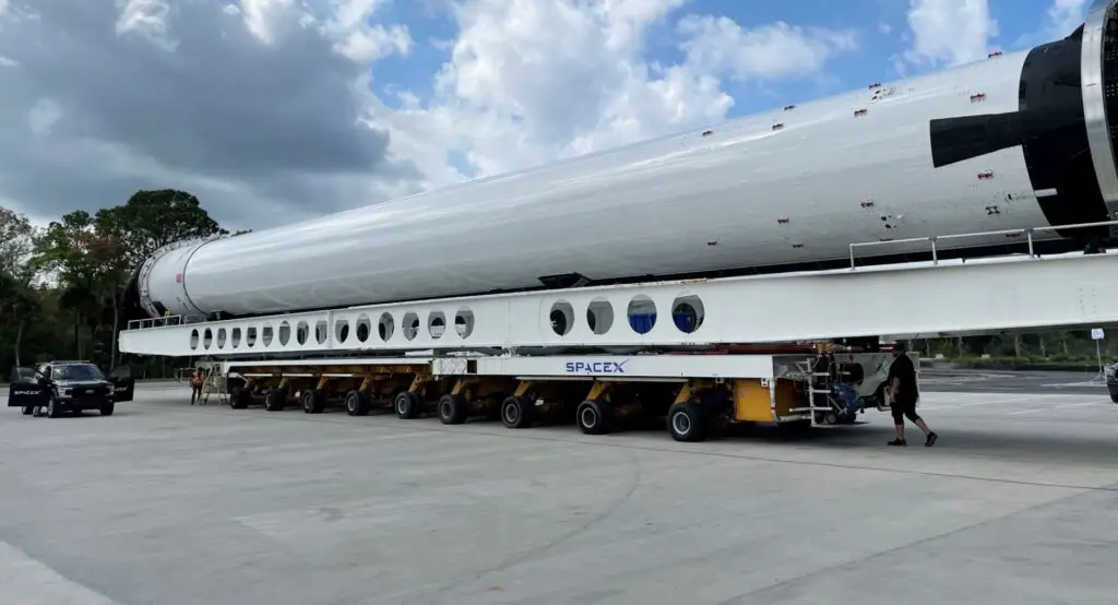 SpaceX Falcon Heavy booster spotted at Kennedy Space Center