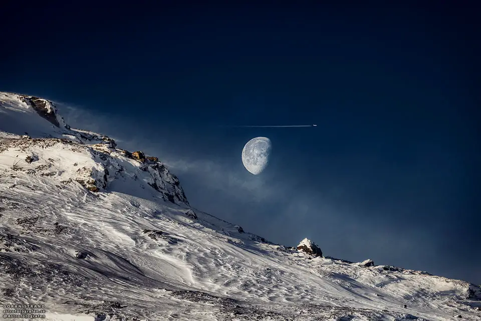 Gibbous Moon beyond Swedish Mountain