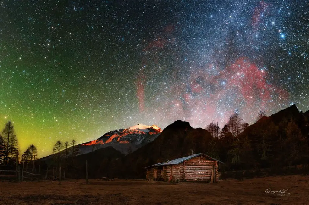 The Gum Nebula over Snowy Mountains