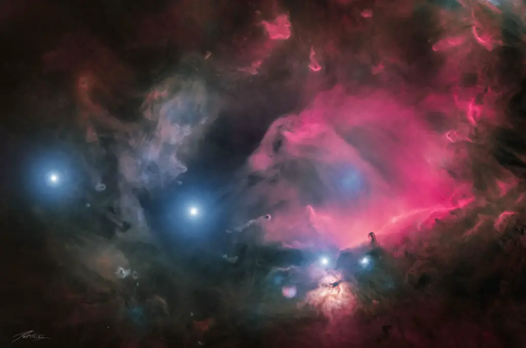 Orion’s Belt Region in Gas and Dust
