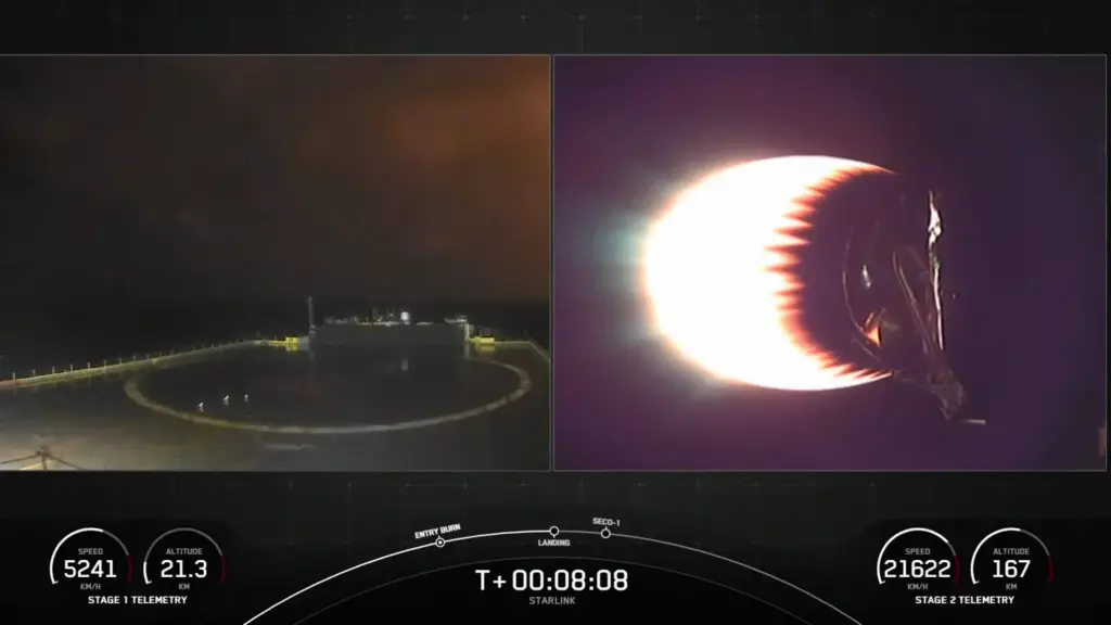 Just as a Falcon 9 rocket was due to land, the horizon began to glow