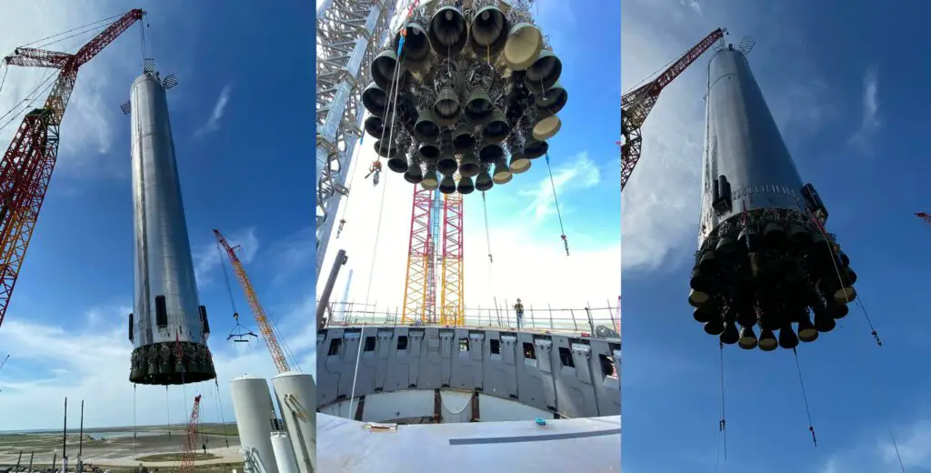 SpaceX installs booster on launch pad, stacks orbital Starship to full height