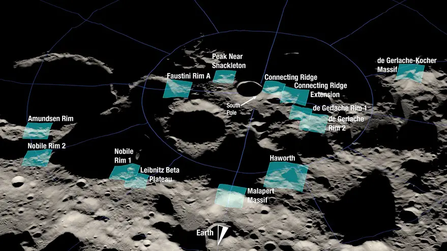 NASA selects potential lunar landing sites for Artemis 3