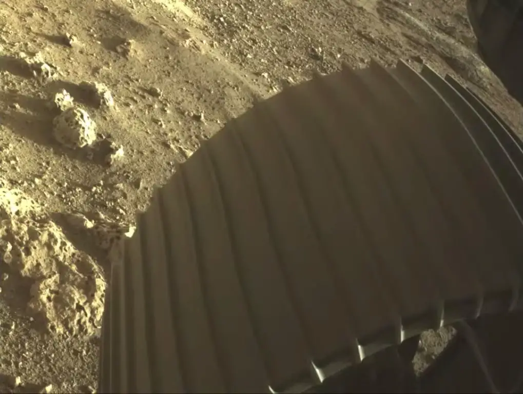 Mars Perseverance Rover wheel on Martian surface