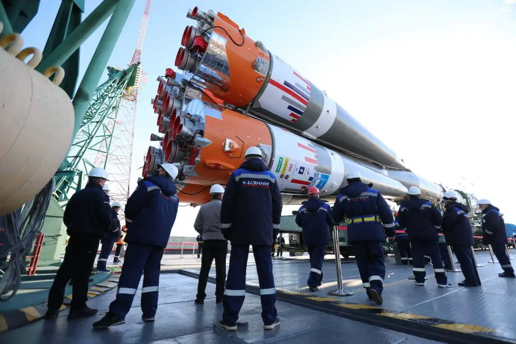 Soyuz rocket rolls out for launch of Russian film crew