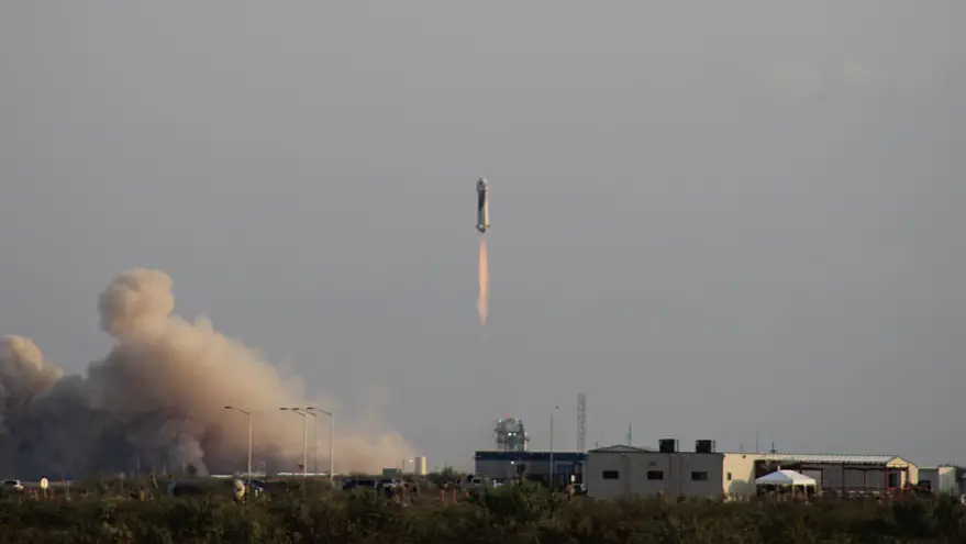 Blue Origin launches Bezos on first crewed New Shepard flight