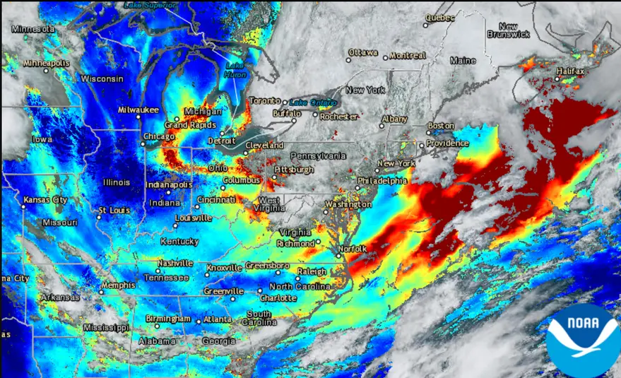 NOAA is tracking smoke moving from the East Coast over the Atlantic